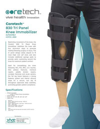 Cover of Product Brochure for SUP2047BLK 830 Tri-Panel Knee Immobilizer.