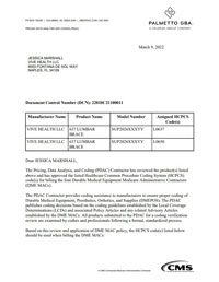 PDAC Letter of HCPCS L0637 and L0650 for the Coretech SUP2026 637 Lumbar Brace LSO