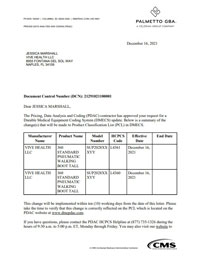 PDAC Letter of HCPCS L4360 and L4361 for the Coretech SUP2028BLK 360 Walker Tall