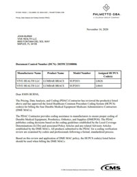 PDAC Letter of HCPCS L0626 and L0641 for the Coretech SUP2031 626 Lumbar Brace