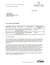 PDAC Letter of HCPCS L4360 and L4361 for the Coretech SUP2032BLK 360 Exo Walker Tall