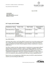 PDAC Letter of HCPCS L4360 and L4361 for the Coretech SUP2033BLK 360 Exo Walker Short