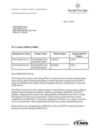 PDAC Letter of HCPCS L4386 and L4387 for the Coretech SUP2034 386 Tall Walker Boot