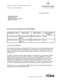 PDAC Letter of HCPCS L1845 and L1852 for the Coretech SUP2079BLK 845 Dual OA Knee Brace