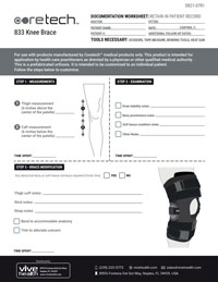 Billing Sheet cover for SUP2062 833 Knee Brace.