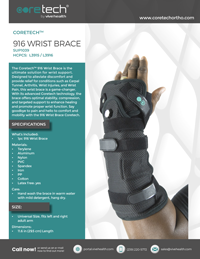Cover of Product Brochure for SUP1039 916 Wrist Brace.