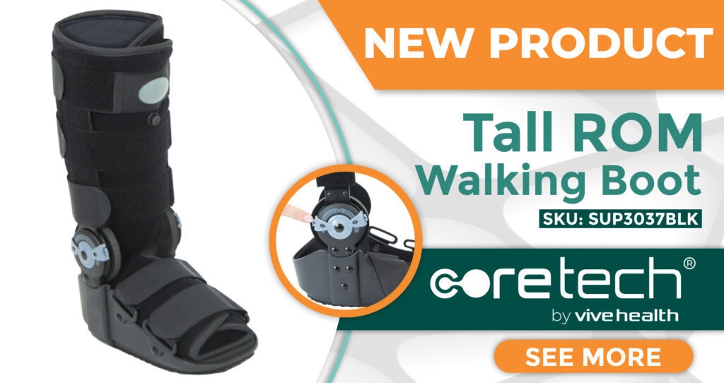 Advertising for the SUP3037BLK Tall ROM Walking Boot.