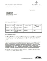 PDAC Letter of HCPCS L3807 and L3809 for the Coretech SUP2041 807 Thumb Splint (Right)